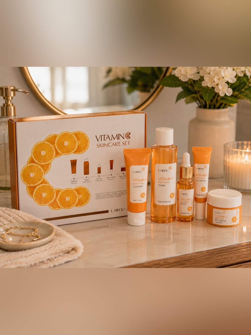 LAIKOU Vitamin C Skincare Set 5-Piece | Brightening Facial Care Kit